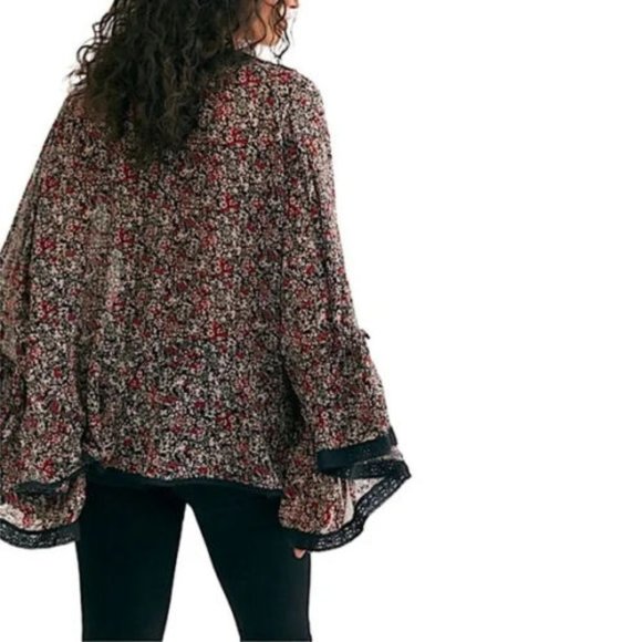 Free People Top XS Lola Kimono Floral Black Combo - Picture 3 of 14